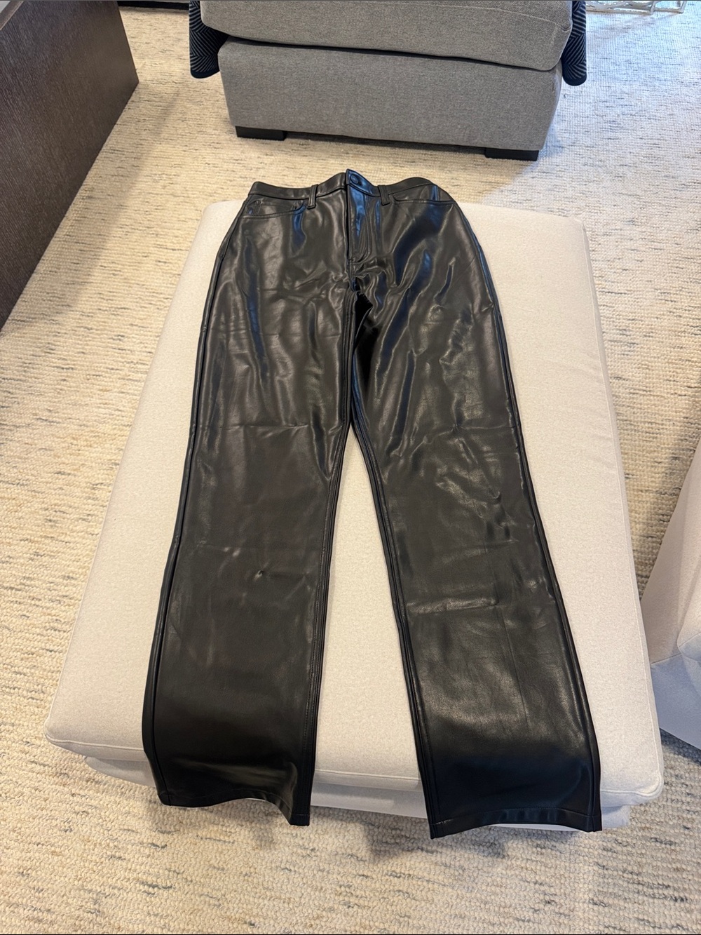 Abercrombie & Fitch Black Faux Leather Straight-Leg Pants